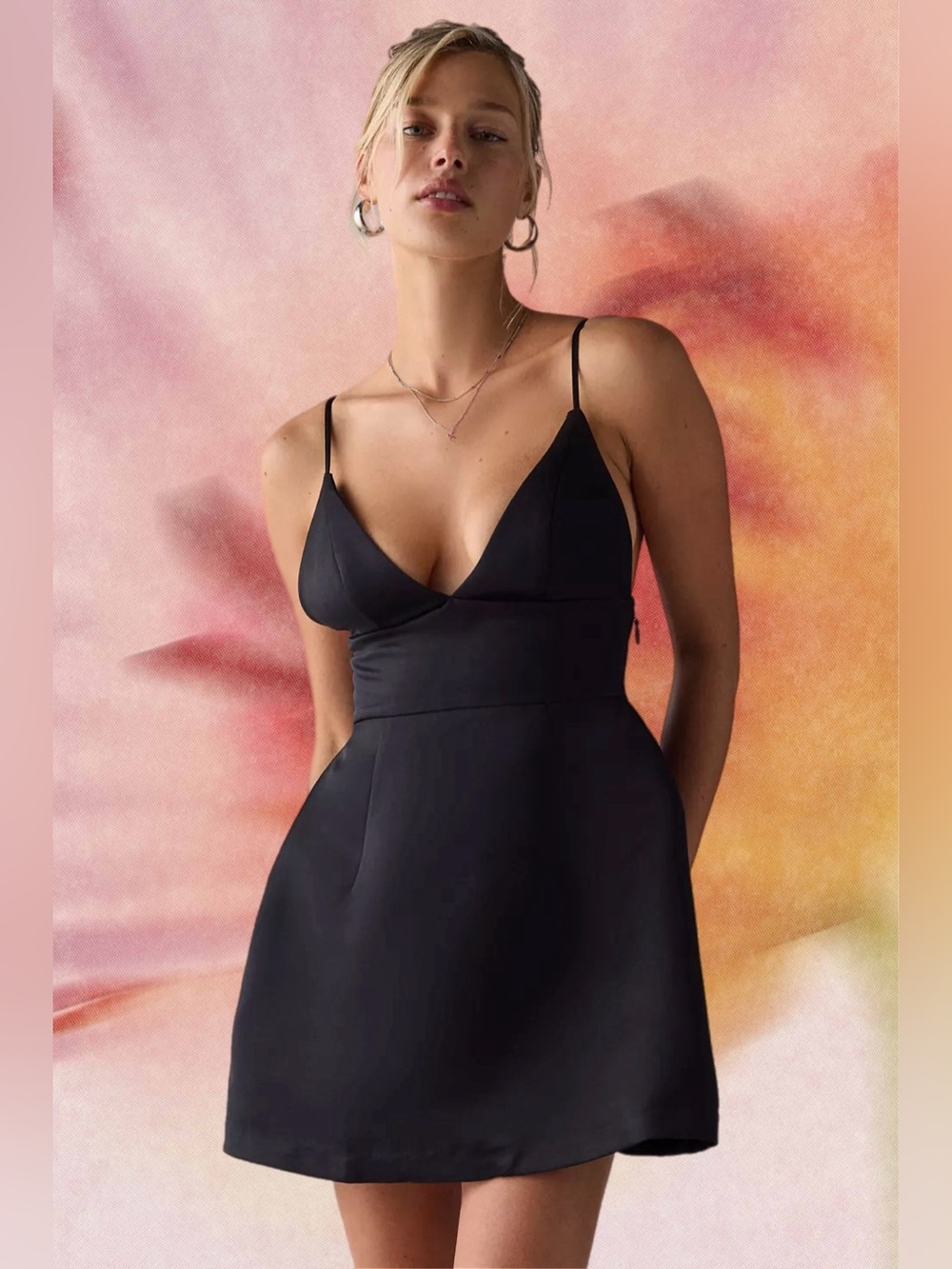 Urban Outfitters | Kimchi Blue Petit Fours Fit-And-Flare Satin Mini Dress Black